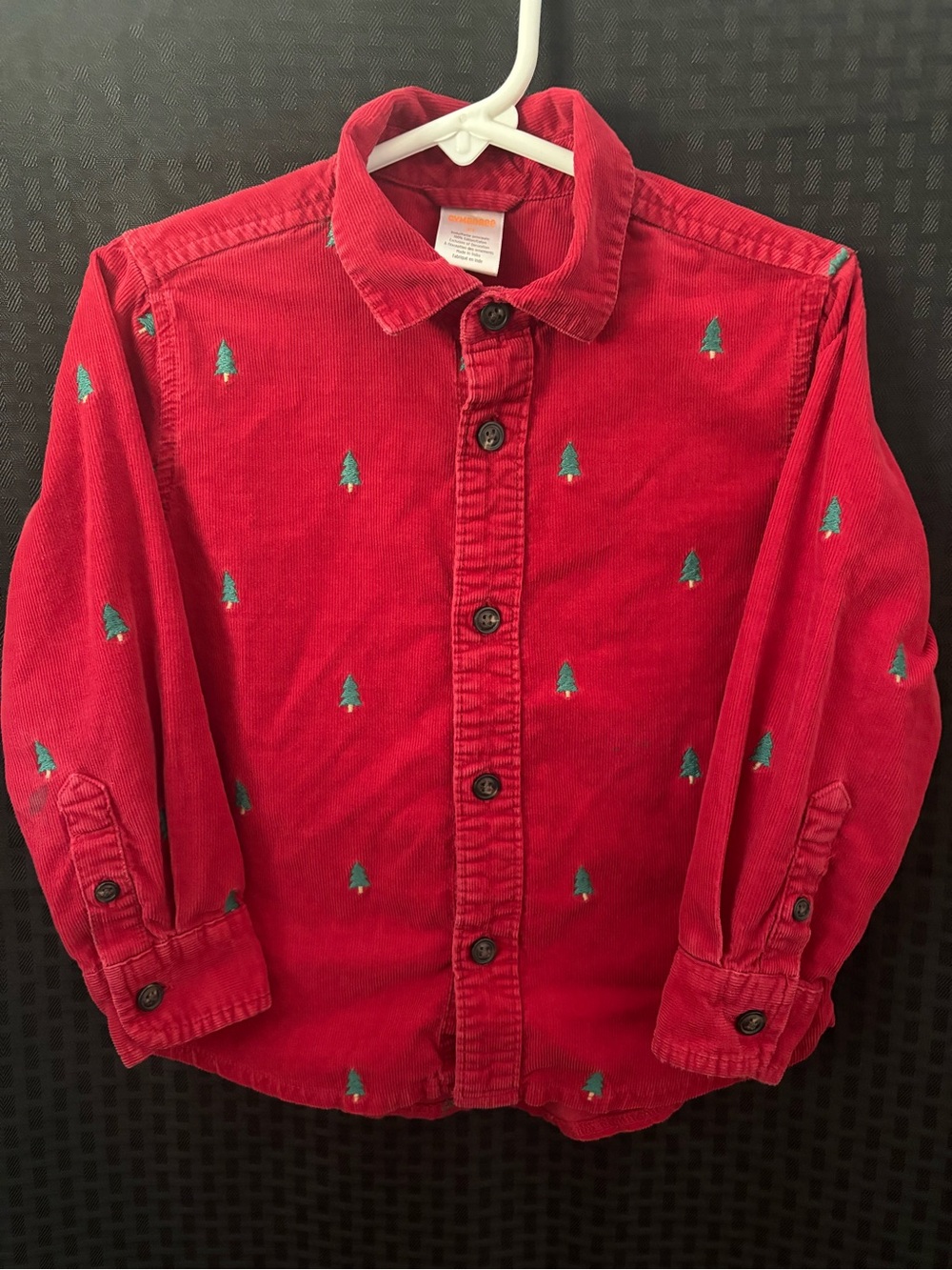 Gymboree Red Corduroy Button-Down Shirt with Green Tree Embroidery